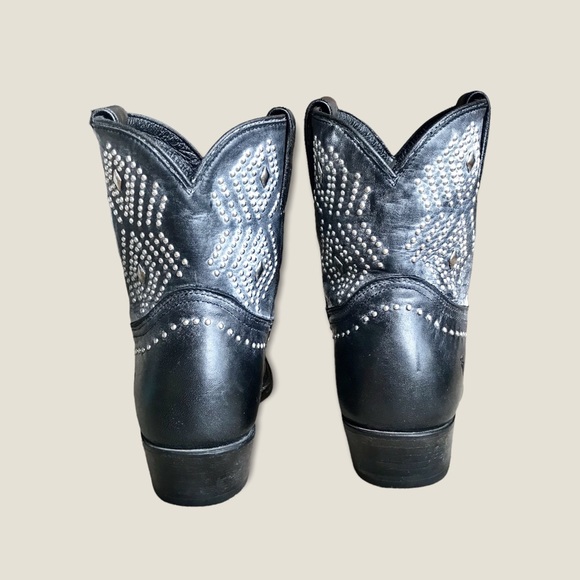 Frye Billy Stud/Diamond Black/Grey Short Festival Party Cowboy Short Ankle Boots - Picture 13 of 16